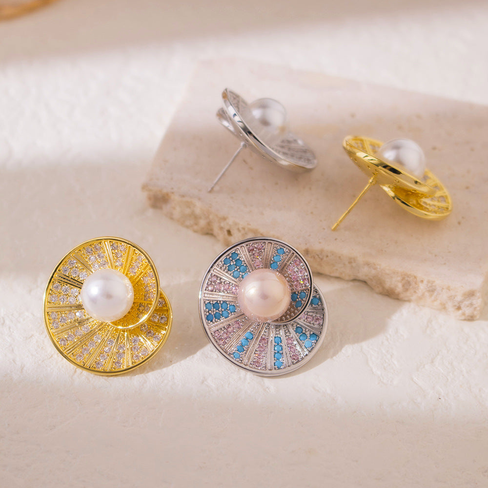 Wholesale Real Gold Electroplated  Conch Pearl Earrings