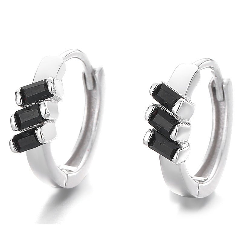 Wholesale 925 Sterling Silver Black Zircon Square Earrings