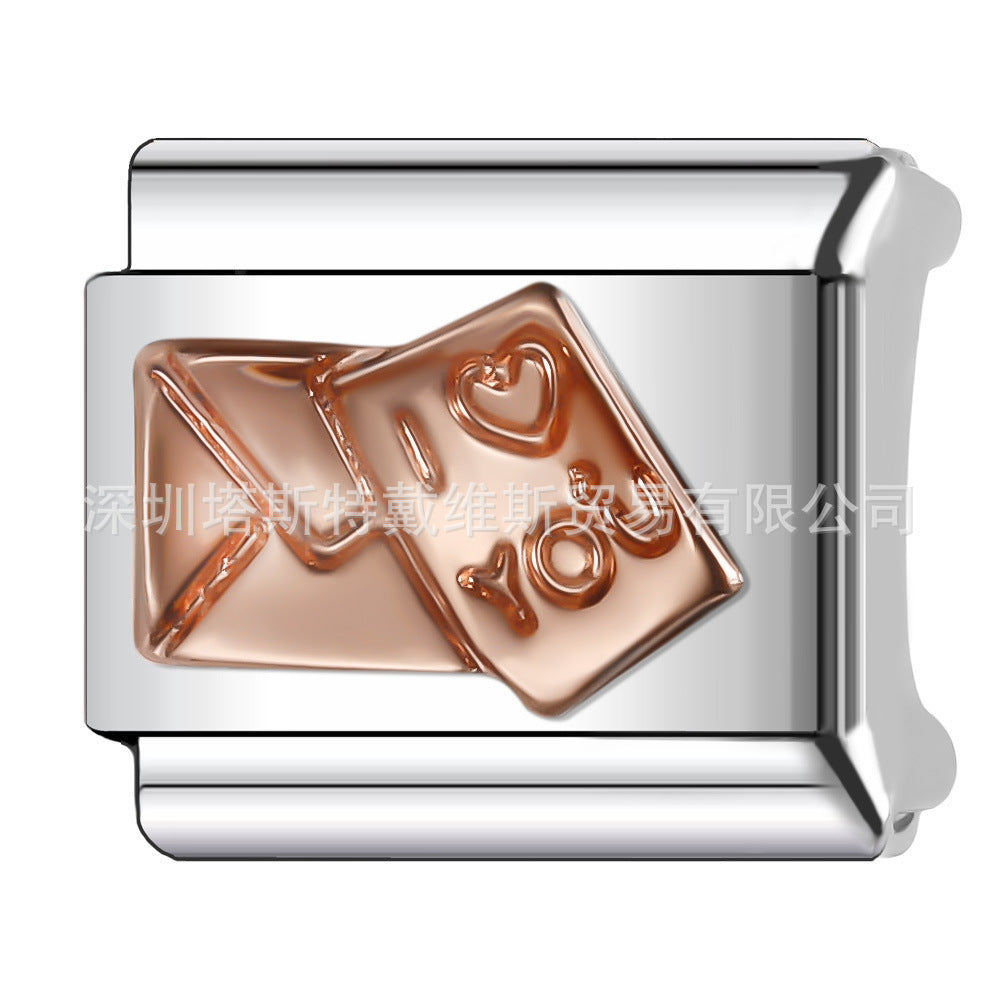 Wholesale  Italian Charm Bracelet 9mm DIY Rose Gold Series Creative Stainless Steel Composable Bracelet