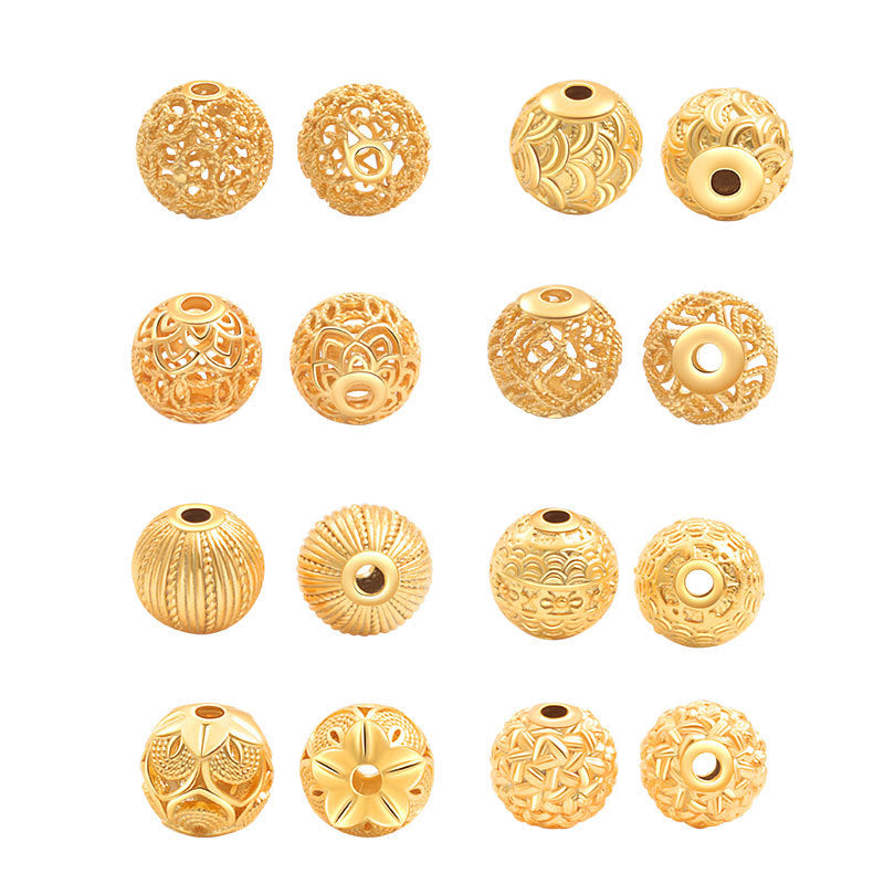 Wholesale S925 sterling silver ancient gold luck beads hollow beads spacer beads
