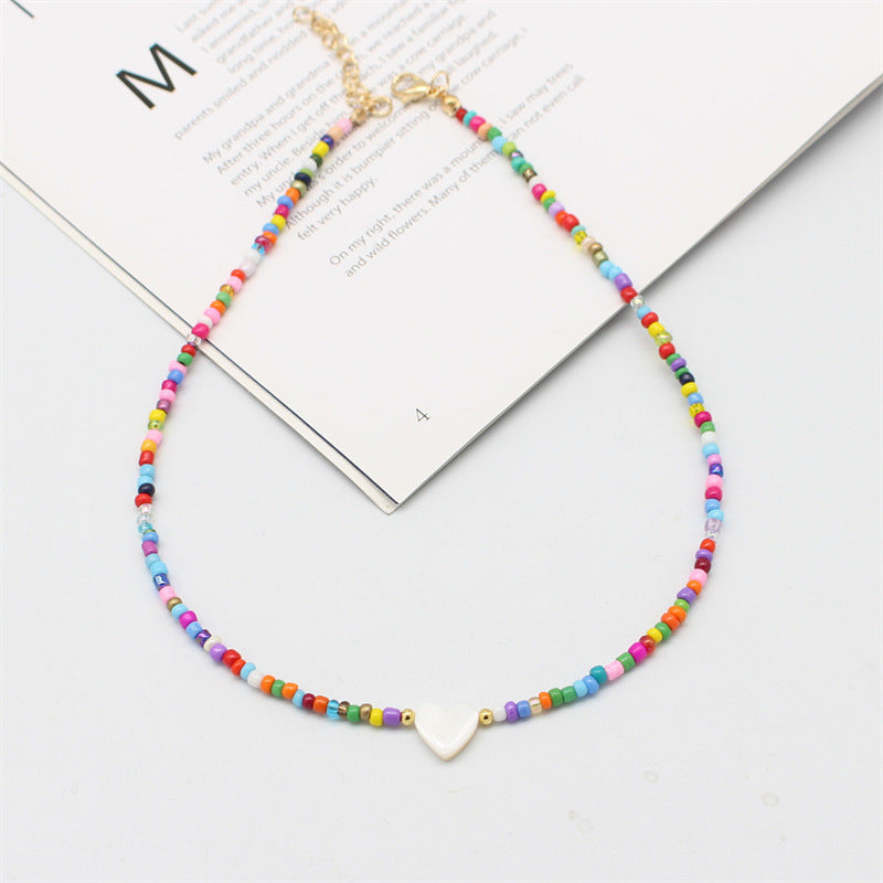 Wholesale  bohemian style hand-woven shell love rice beads beaded necklace