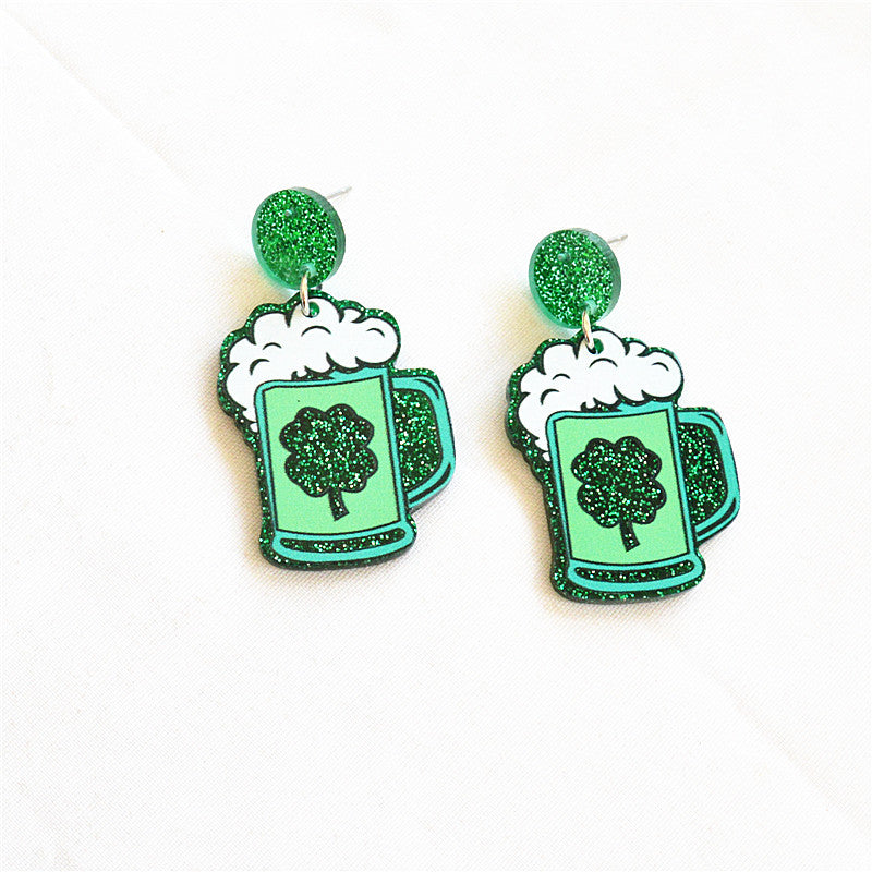 Wholesale St. Patrick's Day Green Acrylic Shamrock Earrings ACC-ES-XN042