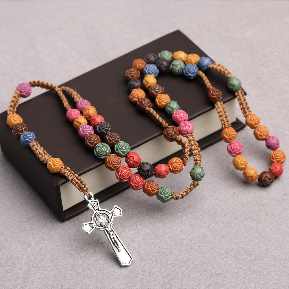 Wholesale Colorful Seven Bitter Rosary Cross Rosary Beads Necklace Handmade ACC-NE-Chengz003