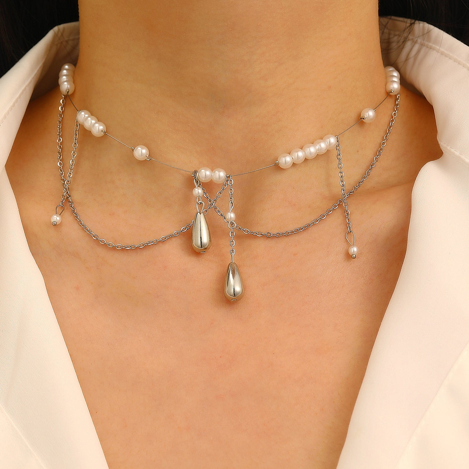 Wholesale Fashion Layered Imitation Pearl Cross Heart Butterfly Necklace Alloy Jewelry for Women