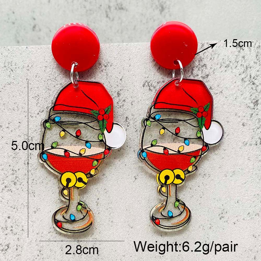 Wholesale Creative Christmas Earrings Lanterns Red Wine Glasses Acrylic Earrings