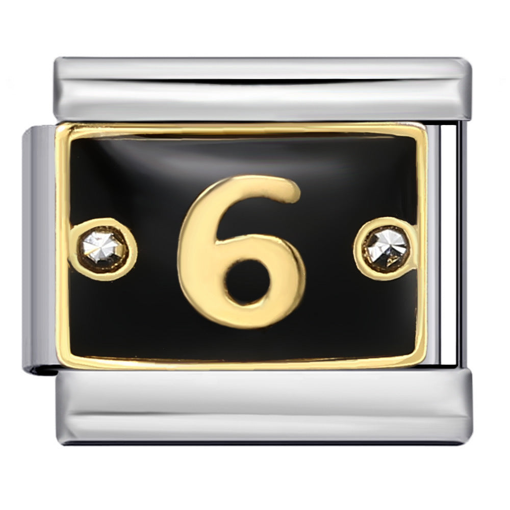 Wholesale Italian modular Black rhinestone numbers DIY bracelet