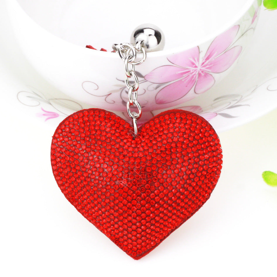 Wholesale 12pcs Heart Shape Hot Diamond Leather Keychain ACC-KC-DC001