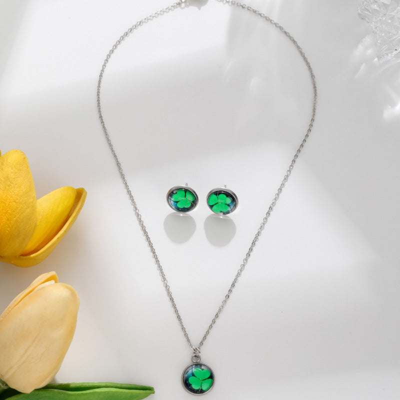 Wholesale St. Patrick's Day Lucky Shamrock Earrings Necklace Set