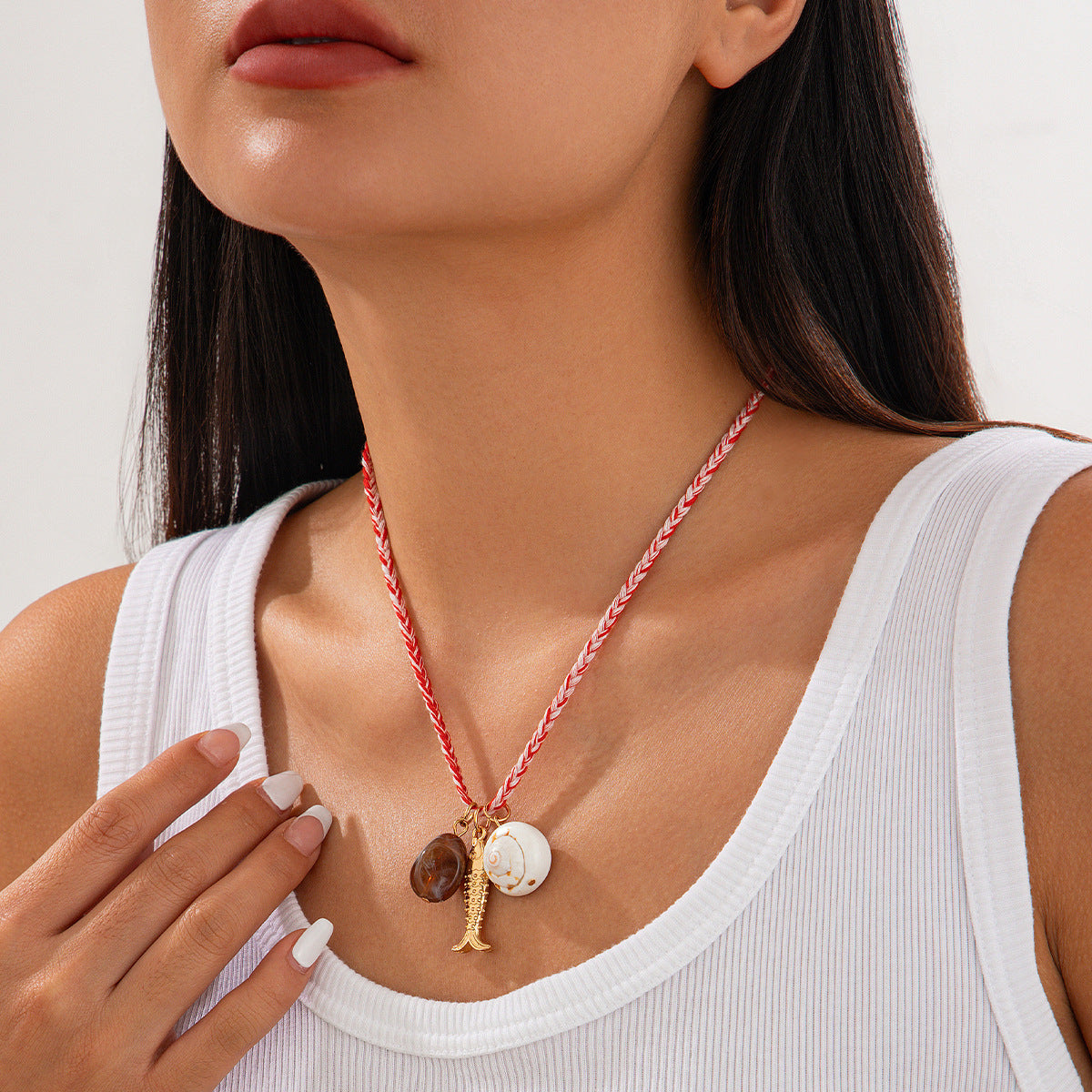 Wholesale  Vacation Starfish Shell Small Fish Necklace necklace Ocean Wind Sequins  Beaded Necklace