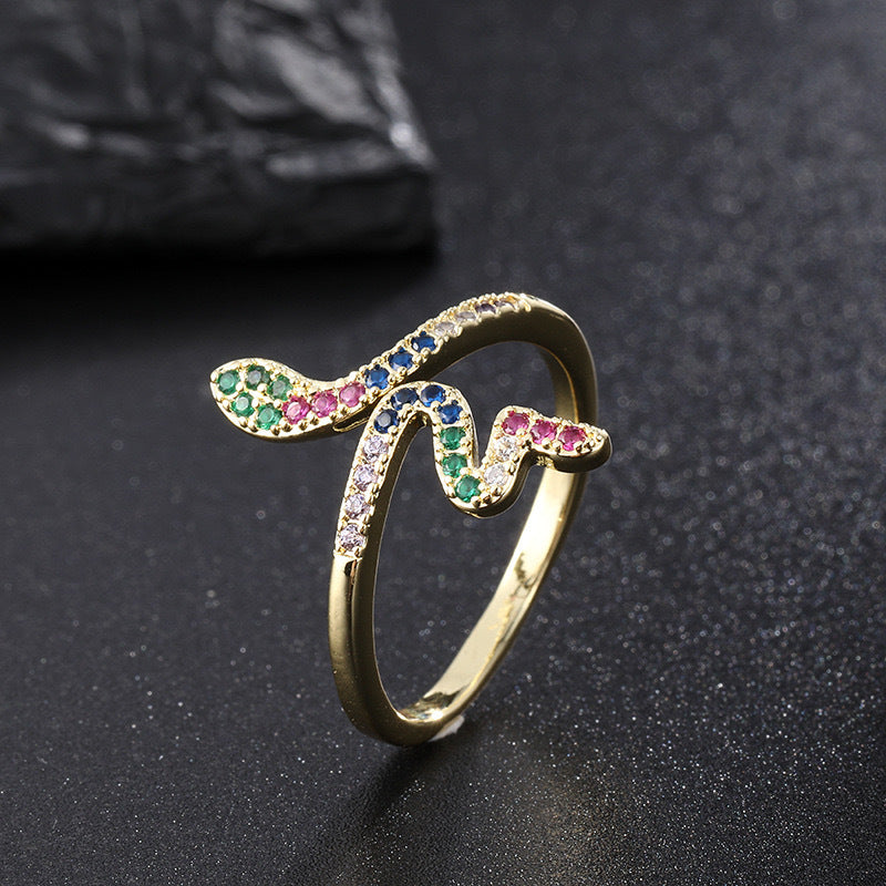 Wholesale Vintage Snake Design Copper Zircon Open Ring Trendy Women S Jewelry Accessory Gift