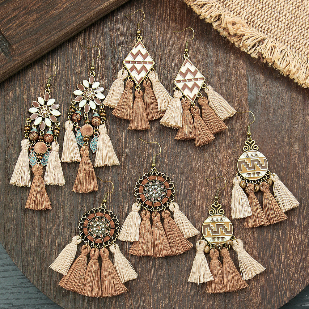Wholesale Bohemian Hand-Woven Tassel Earrings for Everyday Wear Fashion Accessory