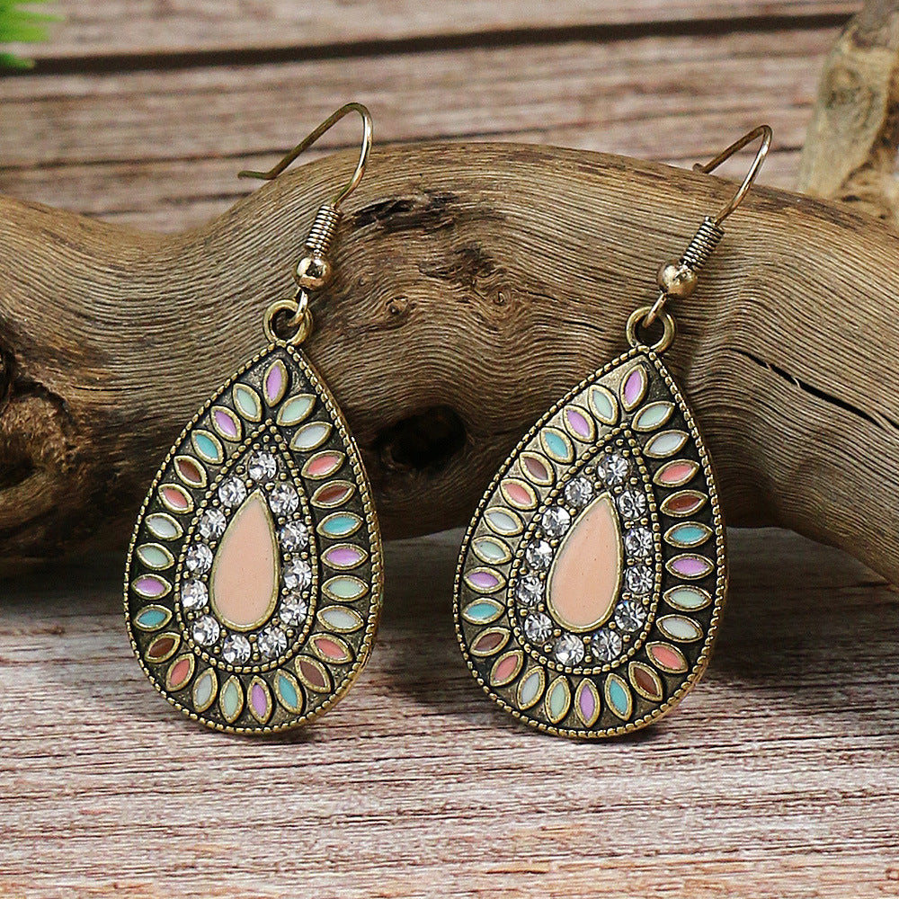 Wholesale Bohemian Retro Colorful Drop Earrings Alloy Electroplated Fashion Accessory