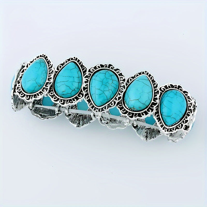 Wholesale Retro Love Pattern Turquoise Elastic Bracelet Zinc Alloy Electroplated Jewelry Accessory for Party Gift Boutique Resale
