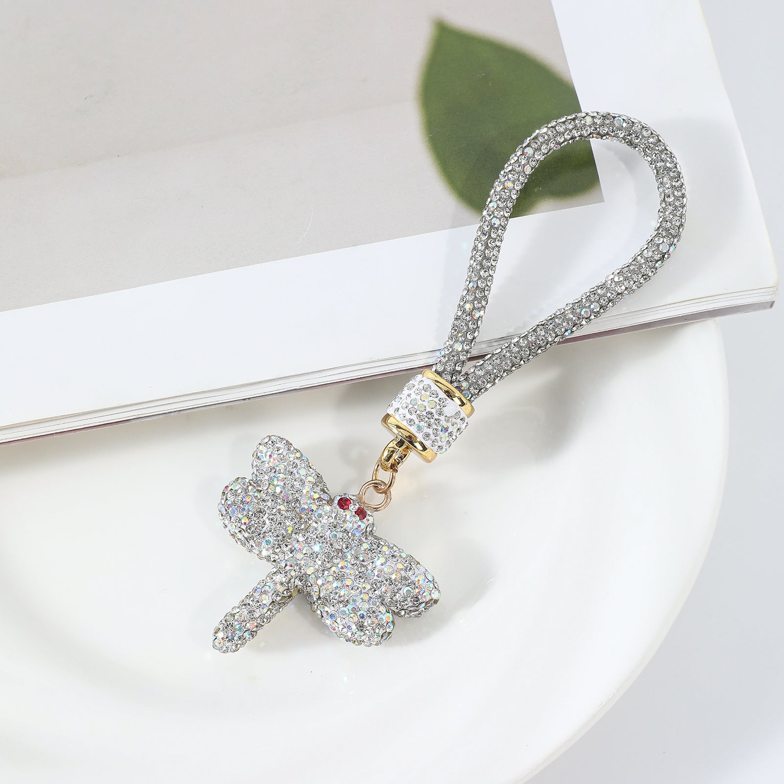 Wholesale ceramic rhinestone-encrusted keychain