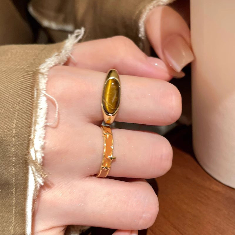 Wholesale Tiger Eye Open Ring Light Luxury  Adjustable Stacked Ring