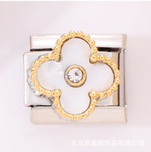 Wholesale 10pcs Italian Charm Bracelet 9mm DIY Splicing Removable Black Pink Four Leaf Clover Stainless Steel Composable Bracelet