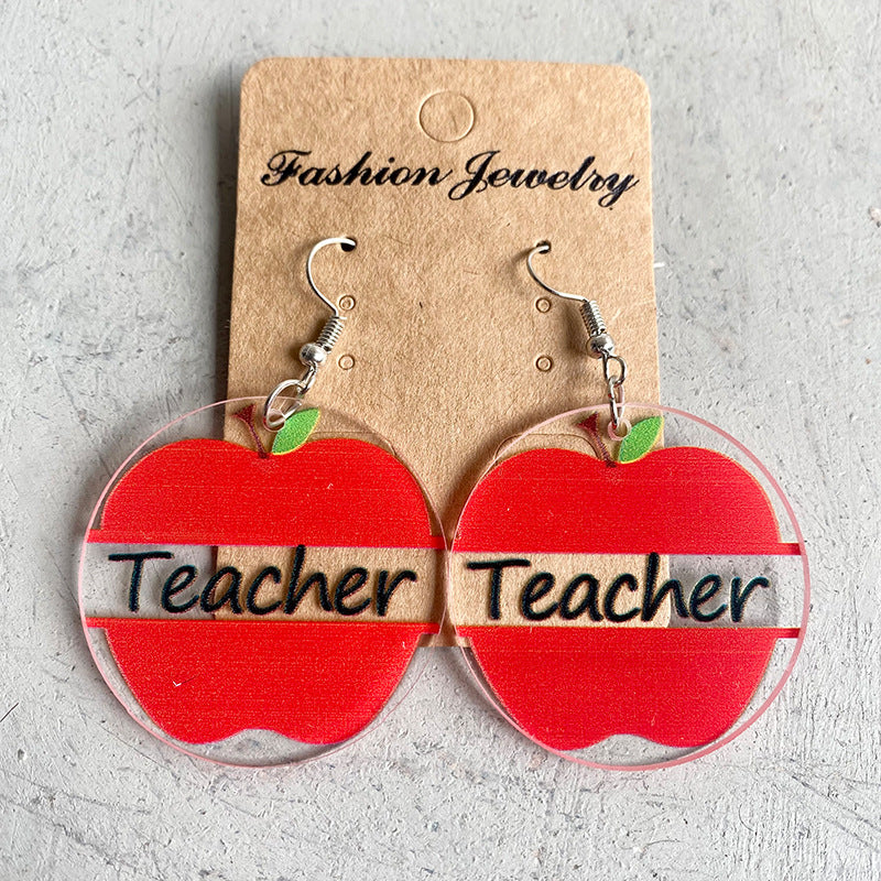 Wholesale Apple Rainbow Pencil Teachers Day Gift Acrylic Earrings ACC-ES-HY013
