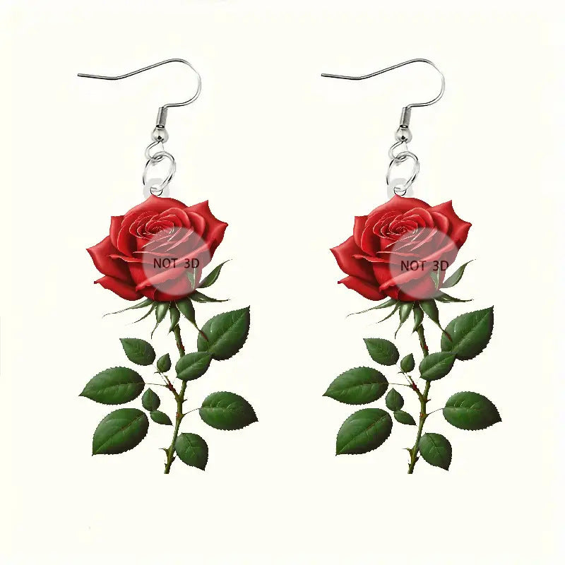 Wholesale Valentine's Day Limited Golden Red Rose 2D Acrylic Earrings