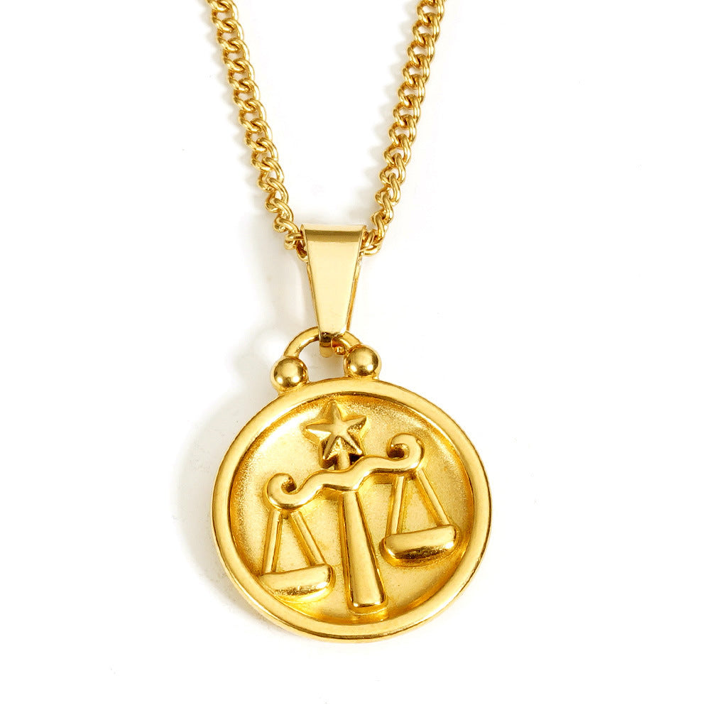 Wholesale  18K gold stainless steel 12 constellation pendant double-sided  necklace