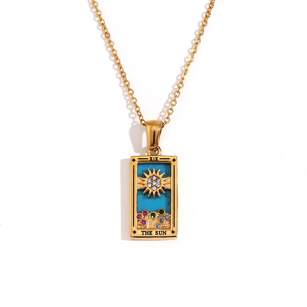 Wholesale Tarot Pendant Necklace 18K Gold Plated Stainless Steel Retro Trendy Jewelry Gift