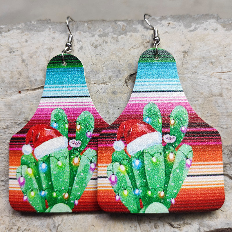 Wholesale 2 Pairs/pack Western Style Cow Sunflower Leopard Print Cross Drop-shaped Leather Earrings ACC-ES-HY054