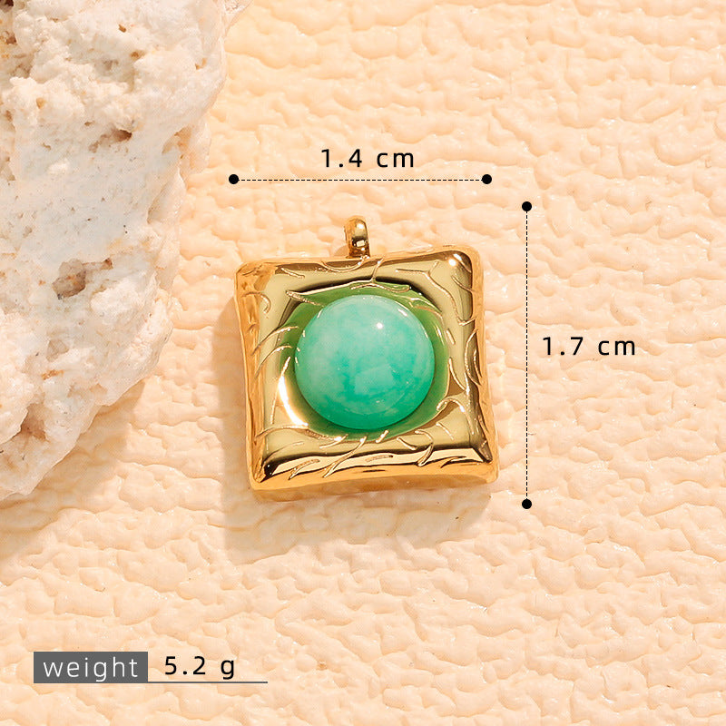 Wholesale Stainless steel square plaque inlaid with natural stone charms