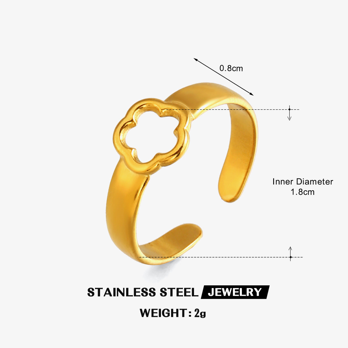 Wholesale Stainless Steel Five-Leaf Flower Open Ring European Style Everyday Jewelry Accessory