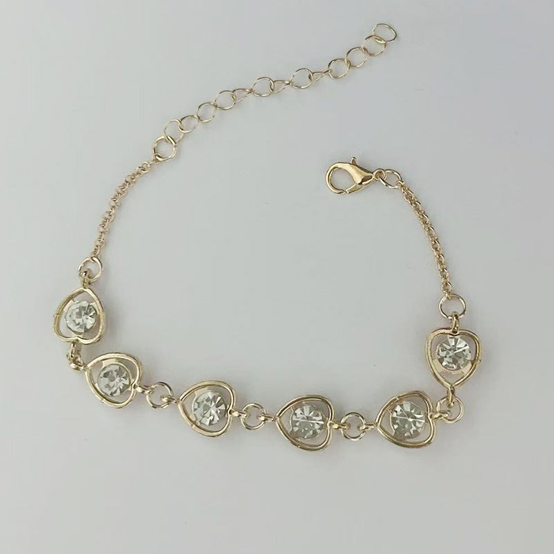 Wholesale Heart Shaped Rhinestone Bracelet Gold Black Alloy Fashion Jewelry Accessory Gift