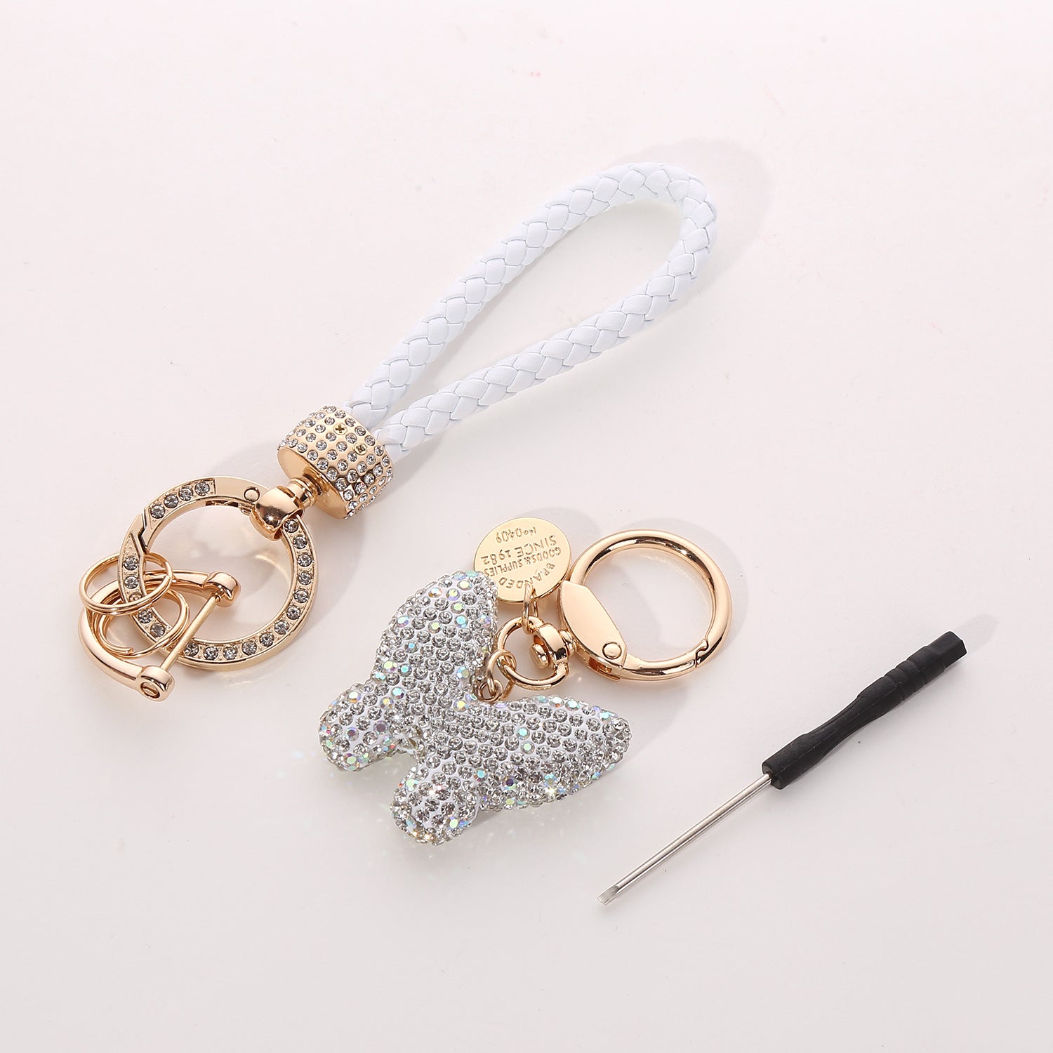 Wholesale Champagne Rhinestone Butterfly Keychain Fashion Car Key Ring And Bag Charm For Women Boutique Resale Gift