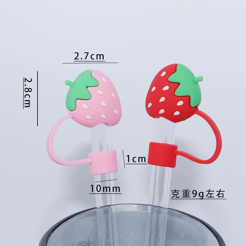 Wholesale 10mm Strawberry PVC Soft Straw Tube Cap