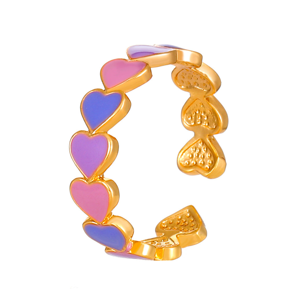 Wholesale pink love  sweet open heart-shaped ring