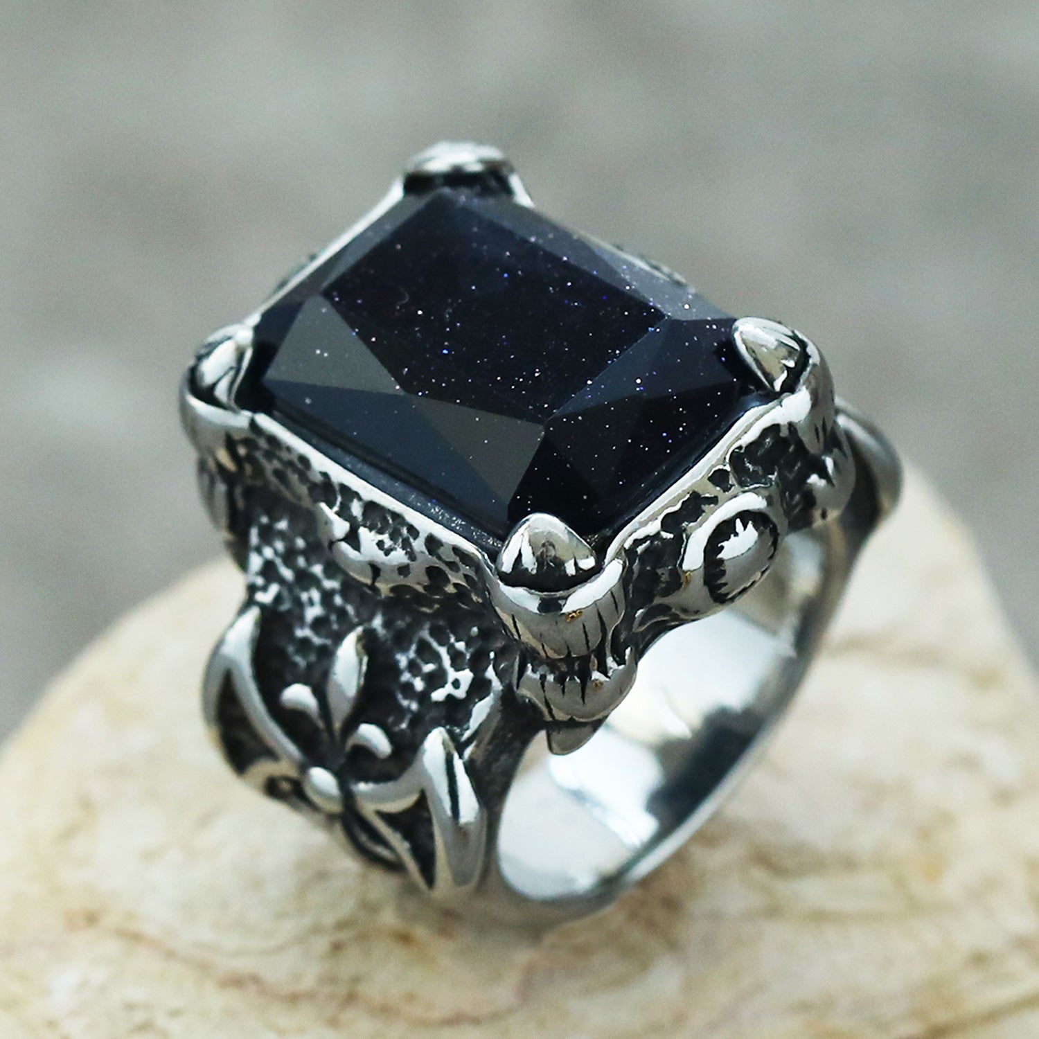 Wholesale Vintage Titanium Steel Ring with Zircon Men’s Rings ACC-RS-Hait006