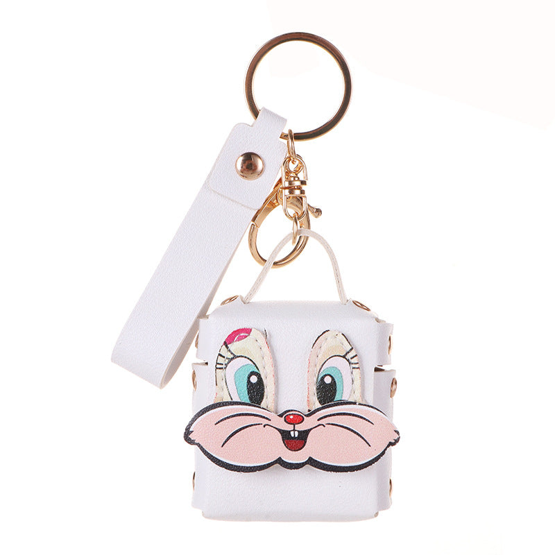 Wholesale Korean Style Leather Rabbit Keychain Pouch Bag For Bluetooth Earbuds Car Key Accessory Chic Gift