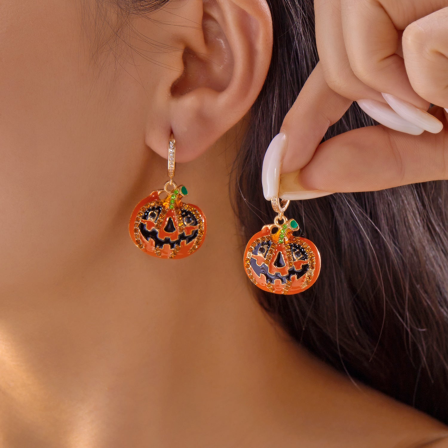 Wholesale  Black Oil-Drip  Pumpkin Ghost Pendant Earrings