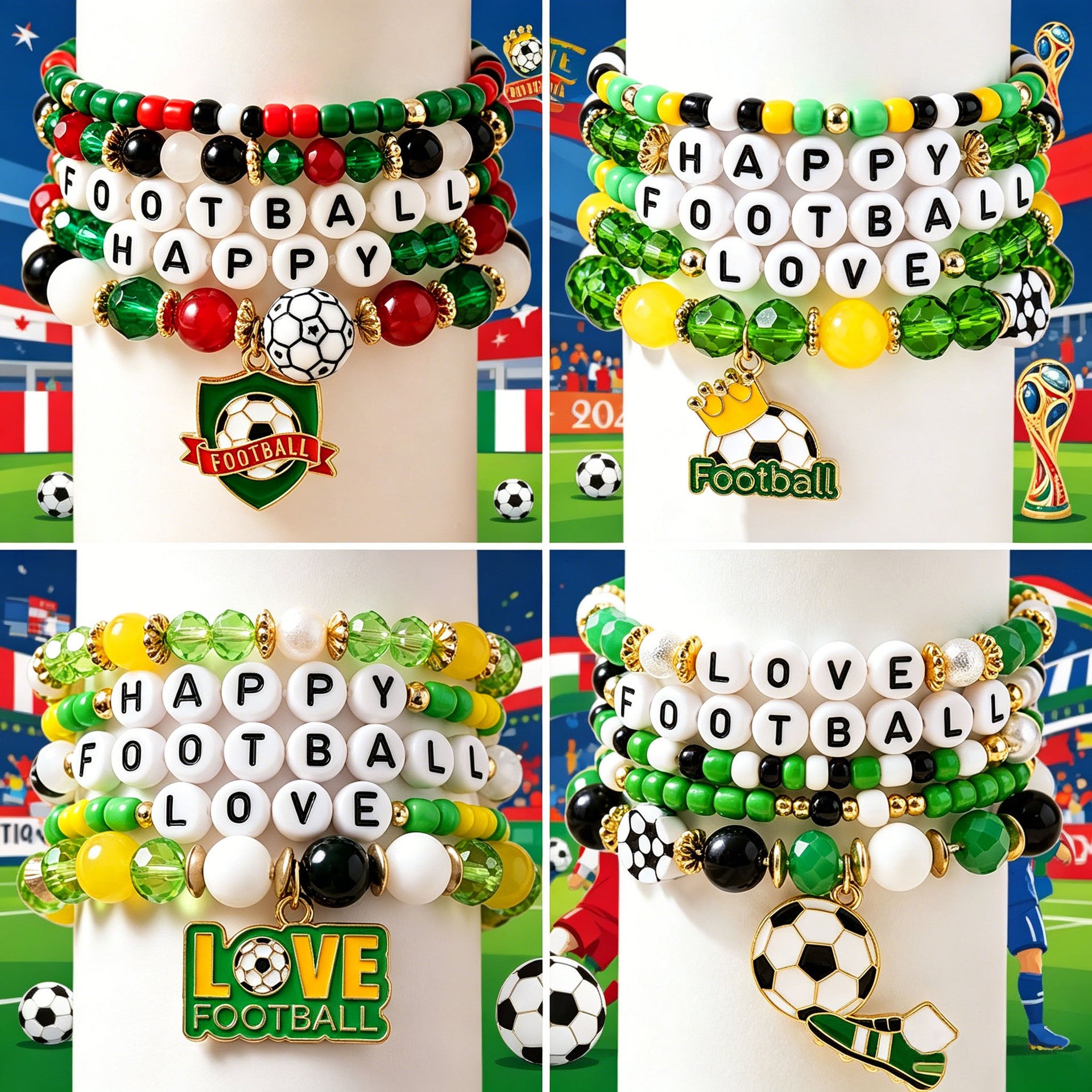 Wholesale Natural Stone Handmade Beads Football Bracelet Set Trendy Fashion Accessory