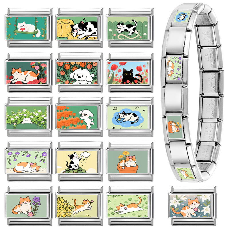 Wholesale  9mm Italian Charm Starter Bracelets DIY square Single Section Creative Stainless Steel Composable Bracelet