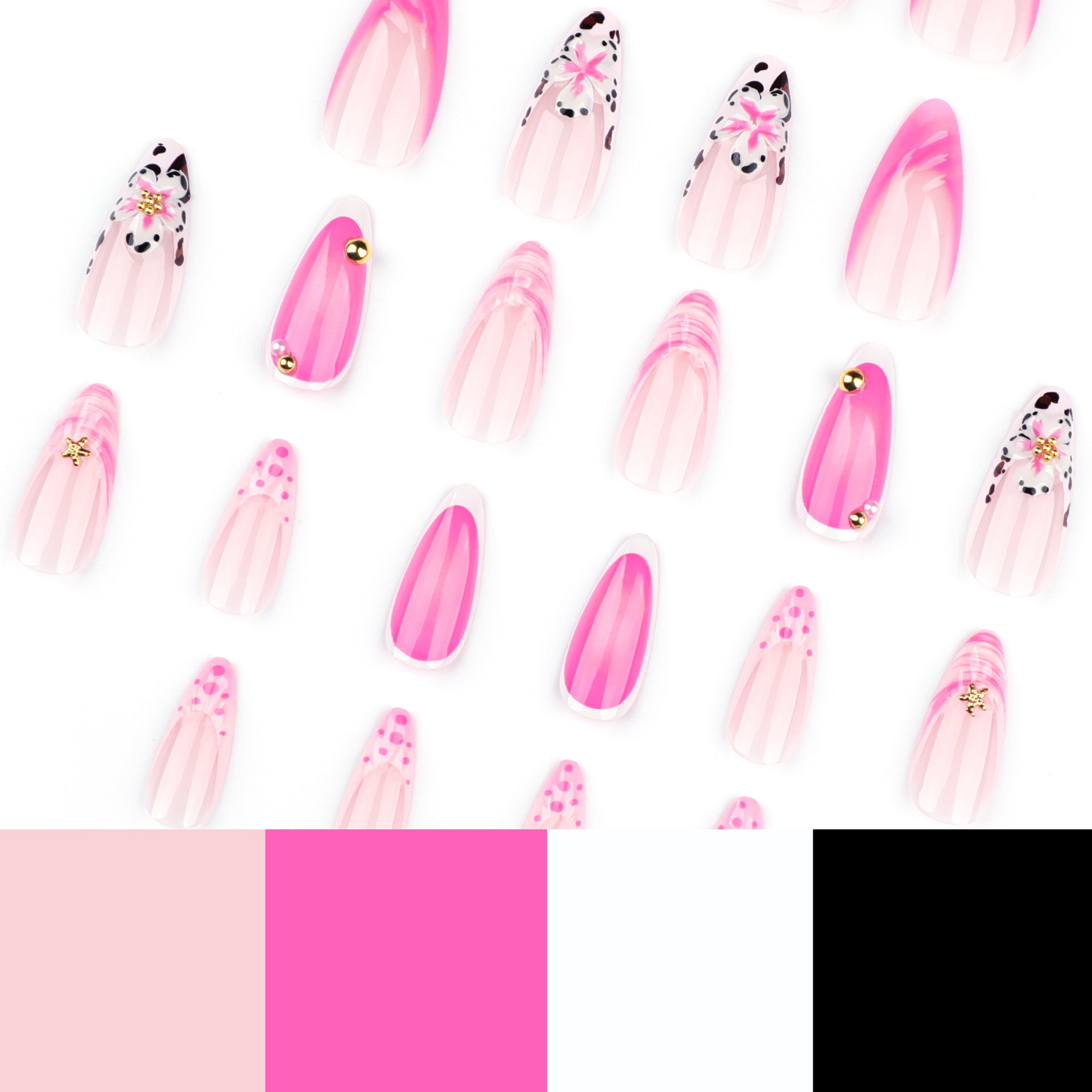 Wholesale 24 Pieces/box 3D Pink Flower Shell Nails Kits Nail Stickers