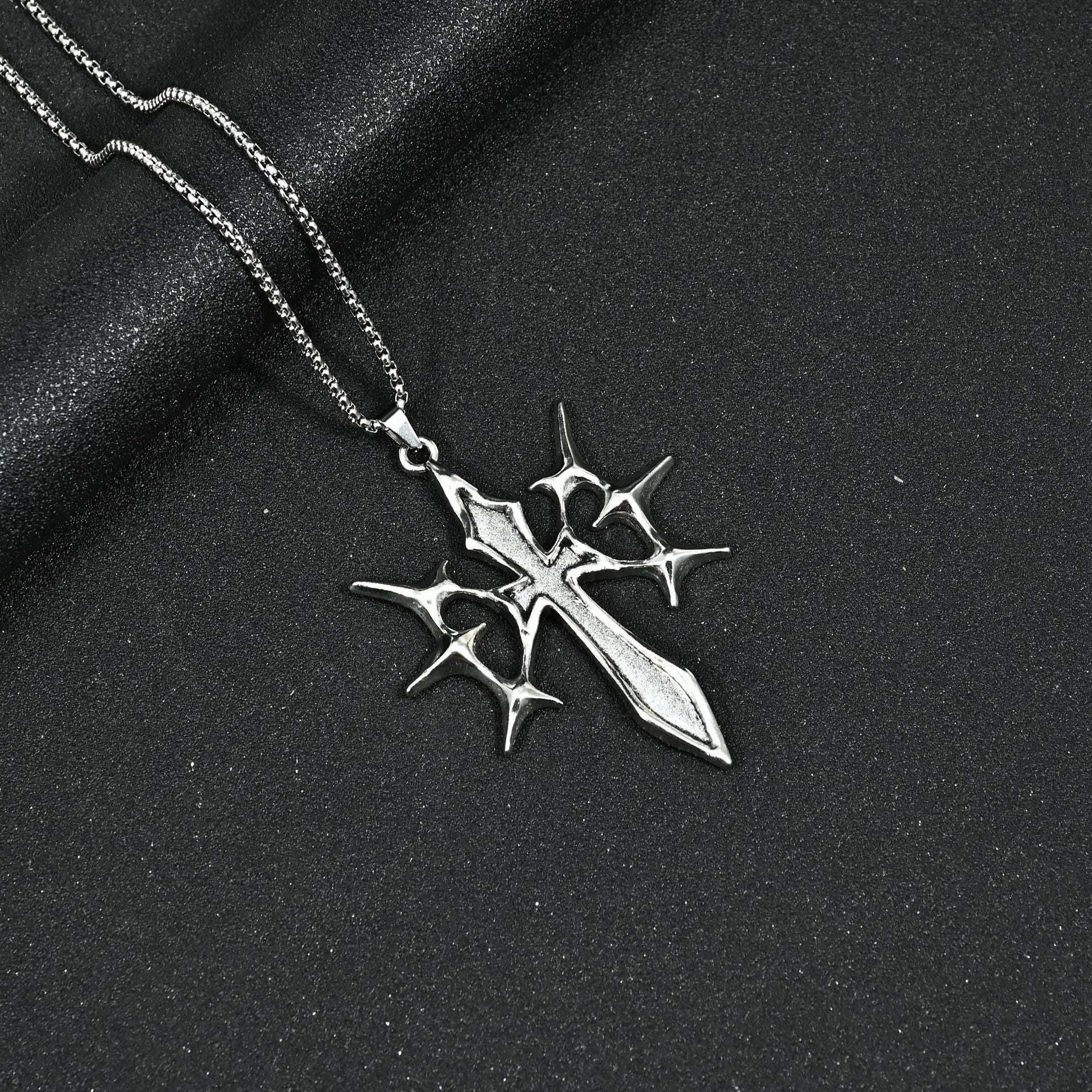 Wholesale Gothic n Cross Pendant Necklace Stainless Steel Chain Rave Party Jewelry Accessory For Boutique Resale