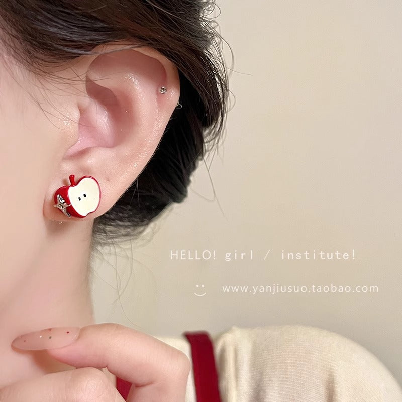 Wholesale flocked red apple funny earrings