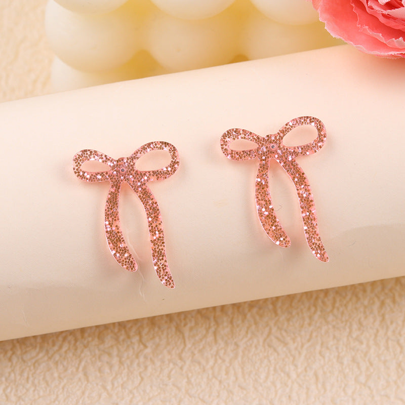 Wholesale 2pcs Acrylic Glitter Bow Earrings