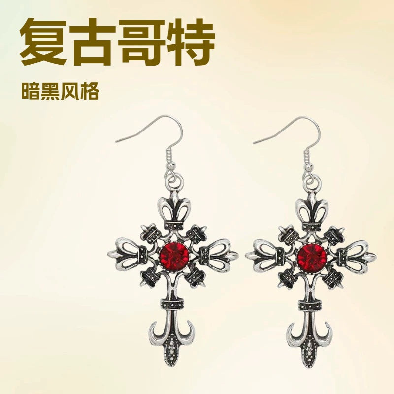 Wholesale Alloy Electroplating Gothic Skull Bat Cross Earrings Trendy Jewelry Accessory for Resale