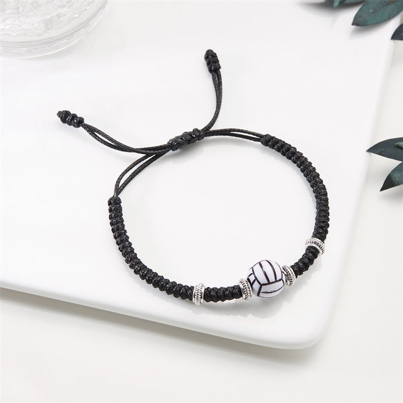 Wholesale volleyball ball bracelet sporty football black rope woven resin bracelet
