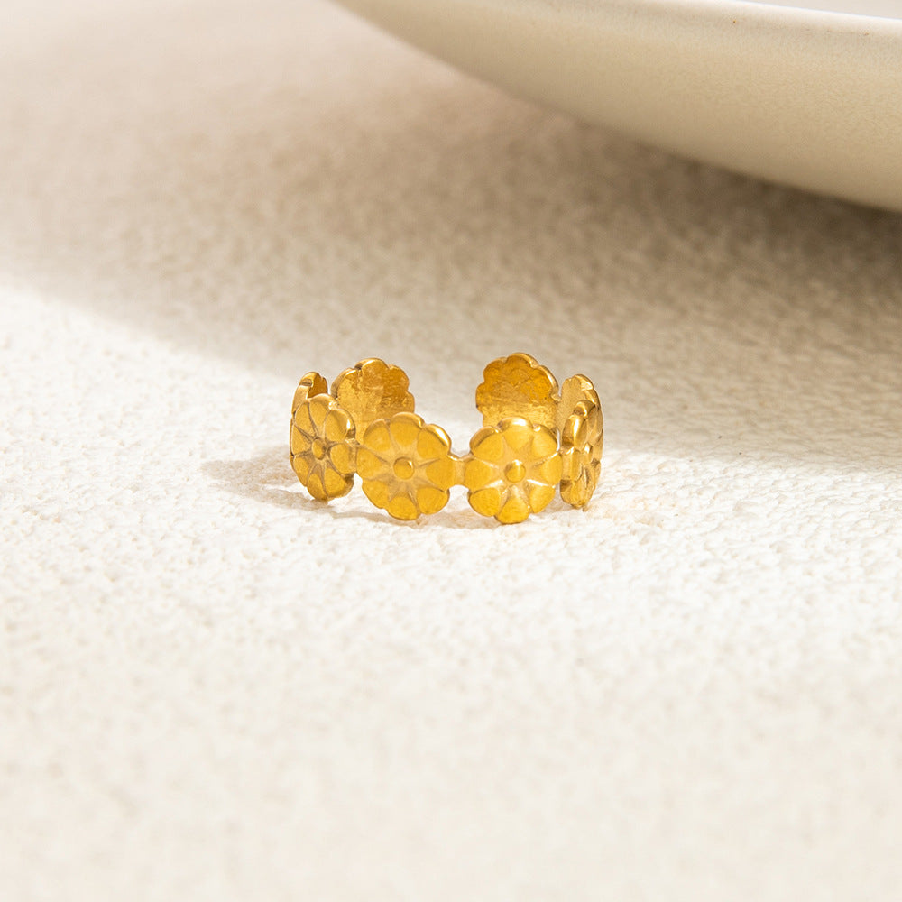 Wholesale Stainless Steel Irregular Wheat Ear Flower Opening 18K Gold Plated Rings ACC-RS-YuHui003