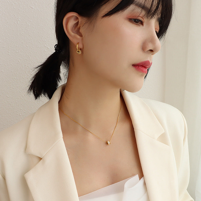 Wholesale Diamond Geometric Earrings Titanium Steel Plated 18K Gold Versatile Necklace Set ACC-NE-MiLi003