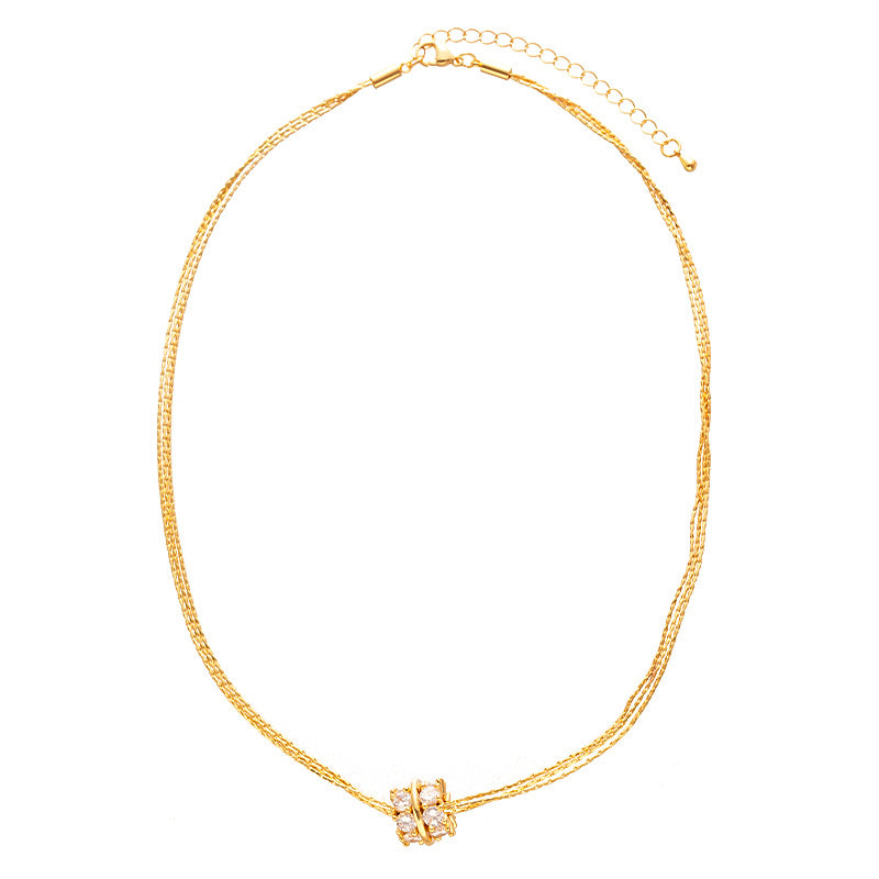 Wholesale  Light Luxury Style Multi-layer Brushed Zircon Clavicle Chain