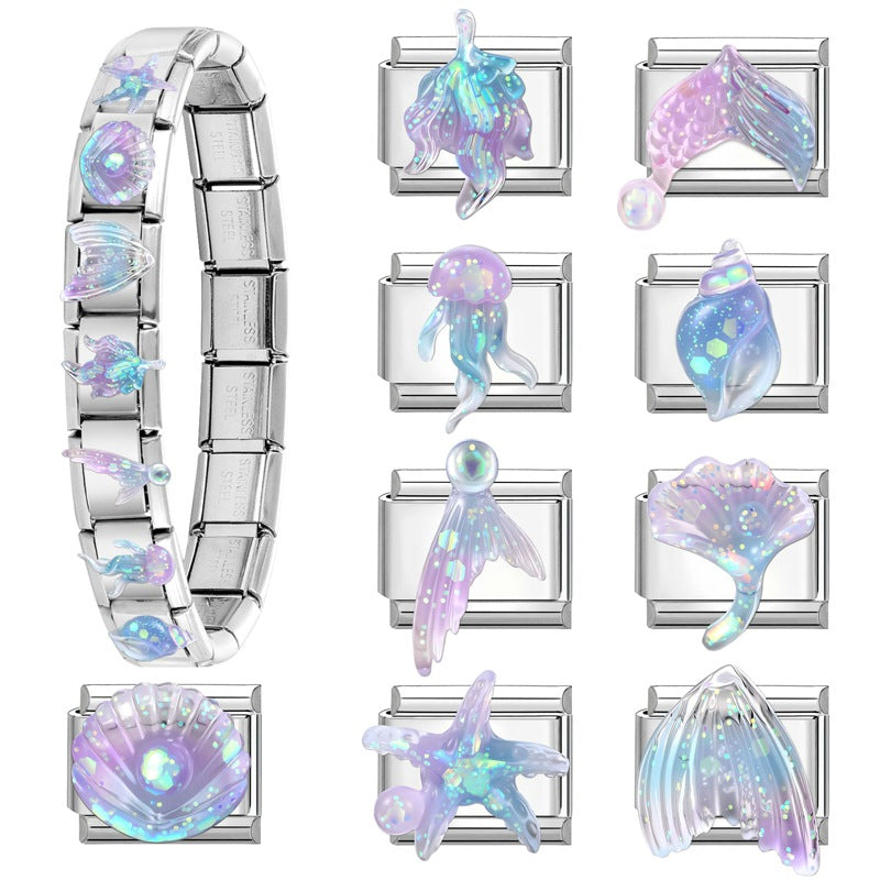 Wholesale 9mm Italian Charm Starter Bracelets DIY Ocean Fishtail Stainless Steel Composable Bracelet