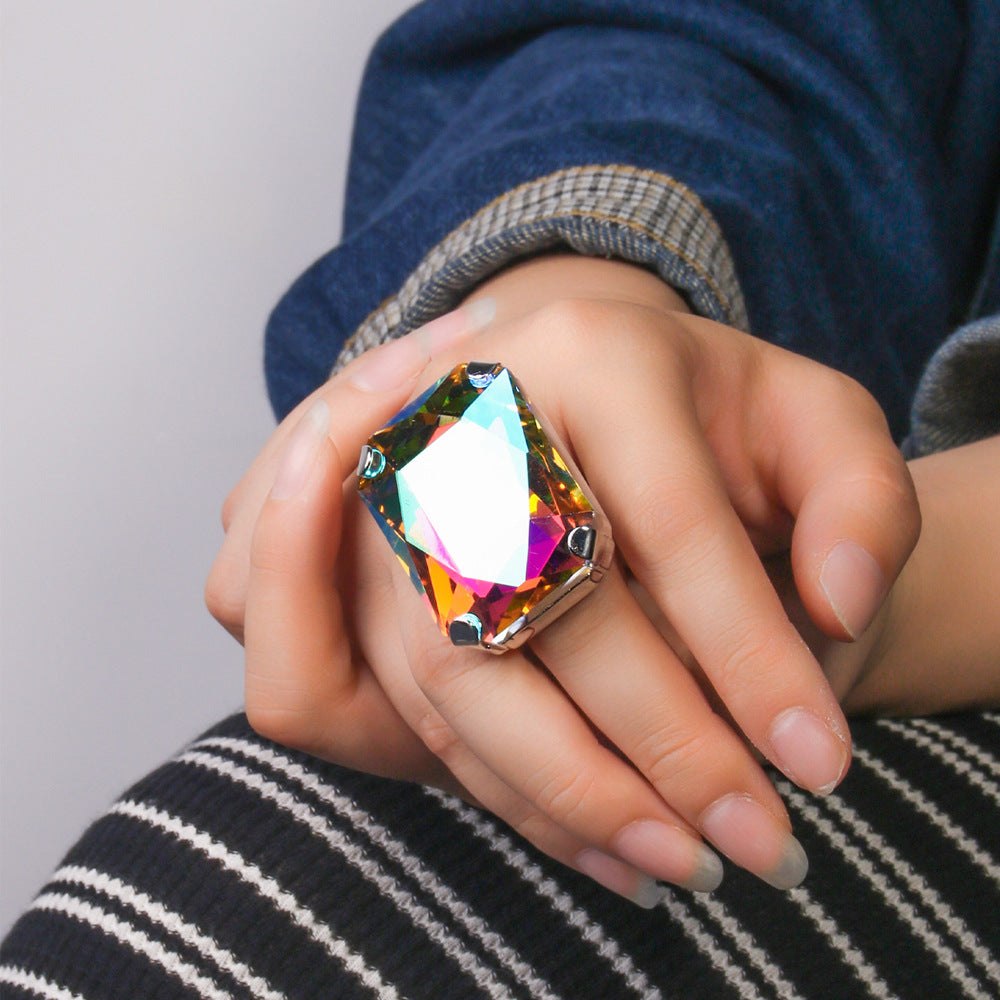 Wholesale  Simple Square Ring  Exaggerated Rhinestone Adjustable Ring