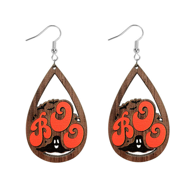 Wholesale Halloween Exaggerated Vintage Ghost Wood Earrings ACC-ES-WenTuo001
