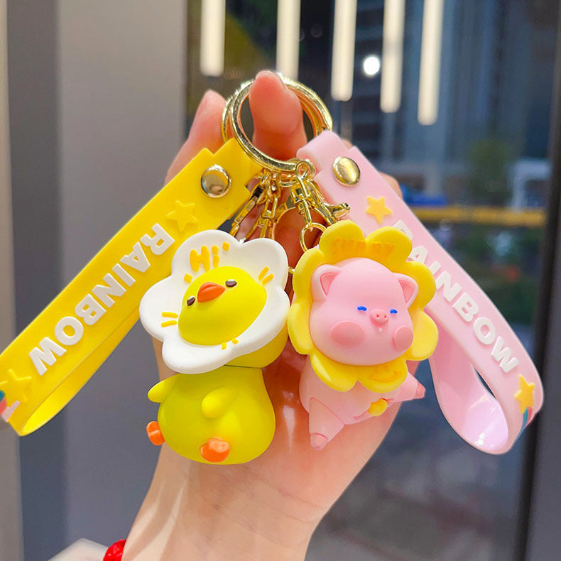 Wholesale PVC Cute Cartoon Duck Keychain with Sunflower Design - Fun Bag Charm or Gift