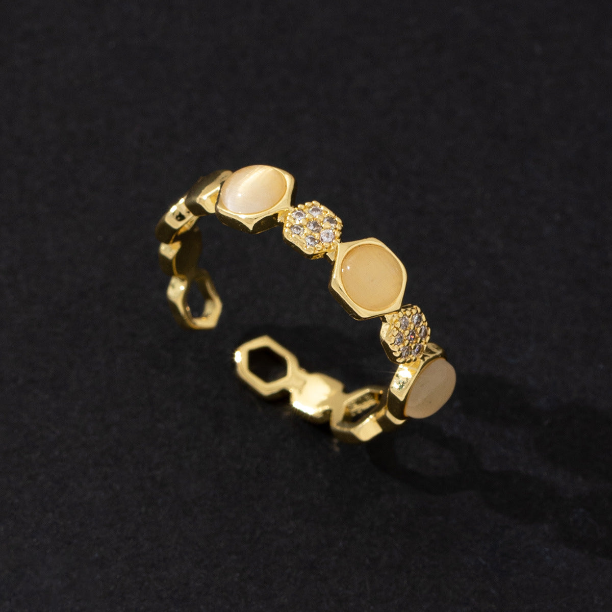 Wholesale Starry Zircon Ring Korean Fashion Cat Eye Couple Adjustable Ring Copper Jewelry Accessory For Boutique Resale